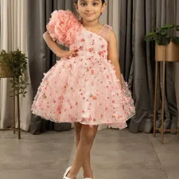 Ministitch Girls Peach Flared Fit Party Dress-image-65