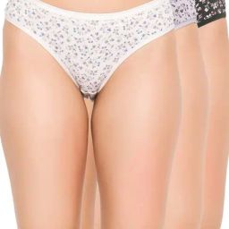 Clovia White & Black Cotton Printed Bikini Panties - Pack Of 3-46