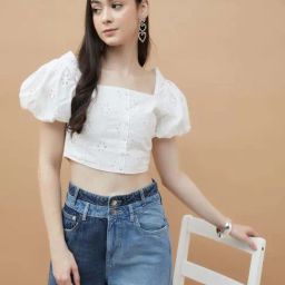 Ginger By Lifestyle White Cotton Regular Fit Self Pattern Crop Top-picture-48