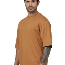 celio* Brown Loose Fit Oversized Crew T-Shirt-image-0