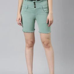 SHOWOFF Sea Green Denim Slim Fit Shorts-image-19
