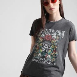 Only Grey Cotton Graphic Print T-Shirt-image-56