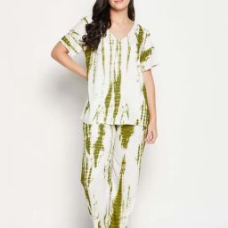 Clovia Green Tie & Dye Top Pyjamas Set-image-13