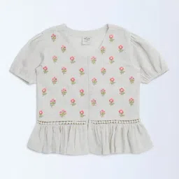 Utsa Kids by Westside Off-White Embroidered Cotton-Blend Ethnic Top-picture-18