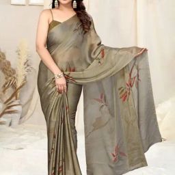 MIRCHI FASHION Beige Printed Saree With Unstitched Blouse-picture-9