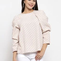 KASSUALLY Beige & White Printed Top-image-47