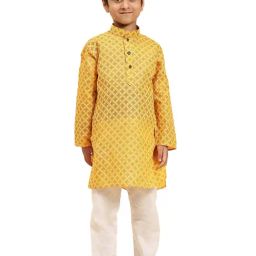 Pro-Ethic Style Developer Kids Yellow & White Printed Full Sleeves Kurta with Pyjamas-image-31