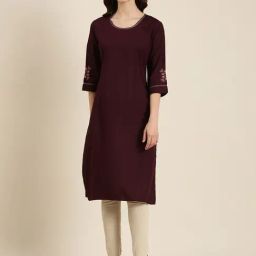 SHOWOFF Purple Cotton Regular Fit Kurta-image-41