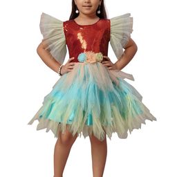 Aarika Girls Maroon & Blue Embellished Net Dress-image-6