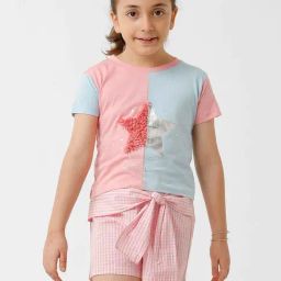 Kate & Oscar Kids Blue & Pink Cotton Color Block T-Shirt-image-88