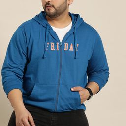 Sztori Men Plus Size Blue Printed Hooded Sweatshirt-picture-18