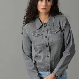 SHOWOFF Grey Regular Fit Denim Jacket-image-54