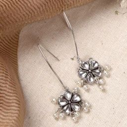 Teejh Ethnic Mellow Polki Silver Oxidized Pearl Drop Earrings-40