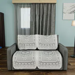 Myntra Elegant Homes Grey & Off White 4 Pieces Printed Cotton 2 Seater Sofa Covers-image-73