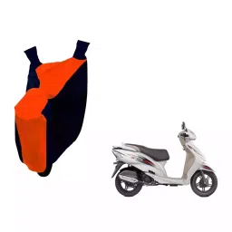 Auto Pearl Waterproof Two Wheeler Cover For TVS Wego (Orange & Blue)-image-3