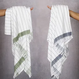 The Bath Community White & Green 4 Pieces Striped Cotton 225 GSM Bath Towels-26