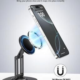 RIGGEAR Premium Magnetic Phone Stand for Desk, with 360° Rotating, Non-Slip Base, Foldable Metal Stand for Mobile/Tablet/iPad Compatible with MagSafe iPhones and Android Phones (NOT A Charger) image 4
