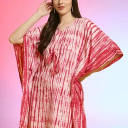 Tromko Women Tie and Dyed Kimono Sleeves Crepe Kaftan Longline Top-image-35