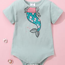 Kookie Kids Short Sleeves Onesie Mermaid Print - Green-picture-1