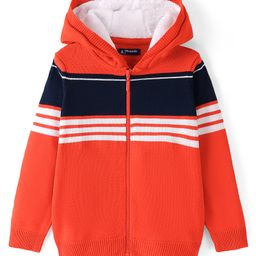 Pine Kids Knitted Full Sleeves Stiped Front Open Zipper Hooded Sweater - Orange-picture-25