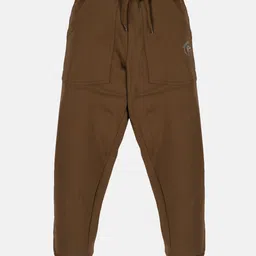 Kiddopanti Brand Name Placement Printed Fleece Track Pant - Brown-picture-0