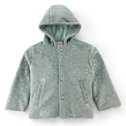 Babyhug Woven Full Sleeves Hooded  Jacket Heart Design  - Aqua-image-54