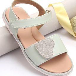 Pine Kids Sandals with Velcro Closure and Heart Applique- Blue-image-89