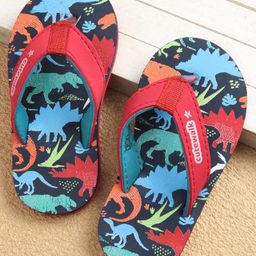 Cute Walk by Babyhug Slip on Flip Flops Dino Print - Navy & Red-image-20