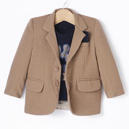 Robo Fry Woven Full Sleeves Solid Colour Blazer & Text Printed - Tan & Black-image-73
