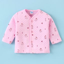 Tango Interlock Cotton Knit Full Sleeves Front Open Jhabla with Rabbit Print - Pink-15