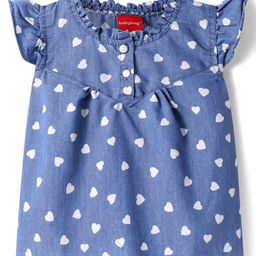 Babyhug Woven Frill Sleeves Top With Heart Print & Frill Detailing - Blue-image-99