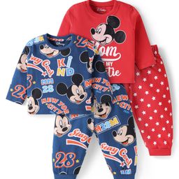 Babyhug Disney Single Jersey Knit Full Sleeves Night Suit with Mickey Mouse & Friends Graphics Pack of 2 - Red & Navy Blue-picture-12