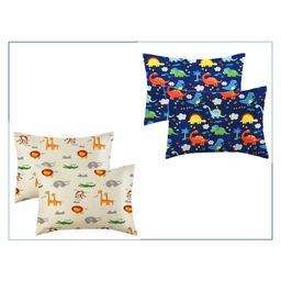 Filymore Animal and Danasouar Cartoon Printed Pillow Covers for Kids Room | Made with Pure Microfiber Soft & Skin Friendly Pillow Cases | Size (17 x 27 inch,Blue,Off white) Set of 4 Covers.-9