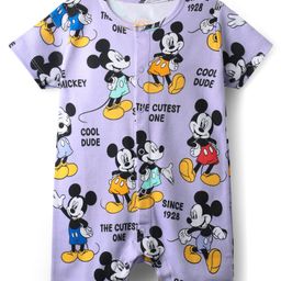Babyhug Disney 100% Cotton Half Sleeves Romper With Mickey Mouse Graphics - Purple-image-48