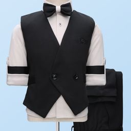 Rikidoos Full Sleeves Solid 3 Piece Party Suit With Bow Set - Black & Grey-picture-8