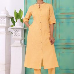 KALINI Women Striped Regular Pure Cotton Kurta with Trousers-image-65