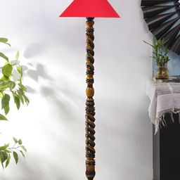Devansh Red	& BrownFrustum Wooden Floor Lamp With Shade image 3