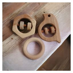 neemtoys Neem Wooden Rattles & Teethers - Sparrow, Hexagon & Ring Shapes image 2