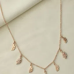 Voylla Rose Gold-Plated Stainless Steel CZ-Studded Leafy Whisper Charm Necklace-picture-39