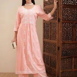 Vishudh Women Ethnic Motifs Embroidered Regular Thread Work Kurta with Palazzos-picture-15