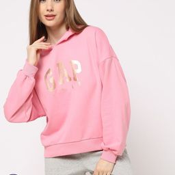 GAP Brand Logo Print Drop-Shoulder Sleeves Relaxed Fit Hooded Pullover-image-23