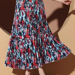 ZWERLON Floral Printed A-Line Pleated Maxi Skirt-picture-46