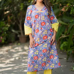 Rangreza Ethnic Women Ethnic Motifs Printed Regular Sequinned Pure Cotton Kurta with Trousers-picture-2