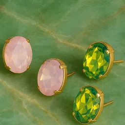 MANSIYAORANGE Set Of 2 Gold-Plated Crystals Studded Korean Oval Shaped Studs-picture-31