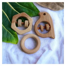 neemtoys Neem Wooden Rattles & Teethers - Sparrow, Hexagon & Ring Shapes image 5