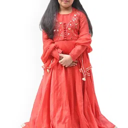 Alyaansh Couture Girls Embroidered Chanderi Cotton Koti With Anarkali Ethnic Dress-picture-3
