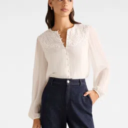 Forever New Women Self Design Lace Inserts Top-image-84