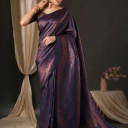 Saree Mall Navy Woven Saree With Unstitched Blouse-picture-34