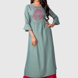 Blissta Green Embroidered A Line Kurta-image-86