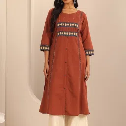 Libas Rust Cotton Regular Fit Printed Kurtas image 1